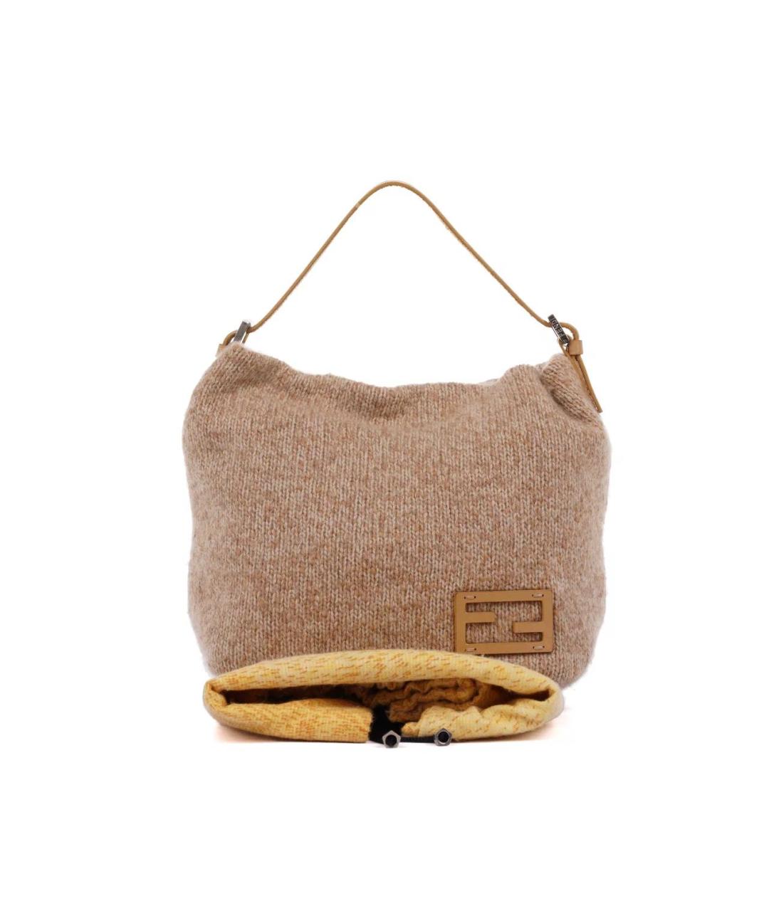 FENDI Бежевая шерстяная сумка с короткими ручками, фото 2