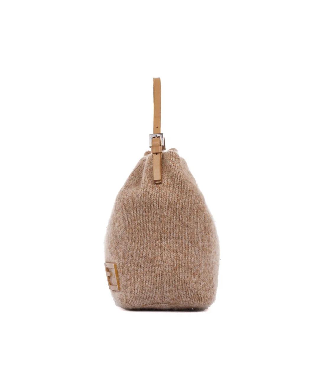 FENDI Бежевая шерстяная сумка с короткими ручками, фото 6