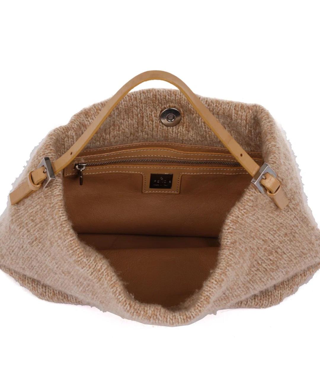 FENDI Бежевая шерстяная сумка с короткими ручками, фото 8