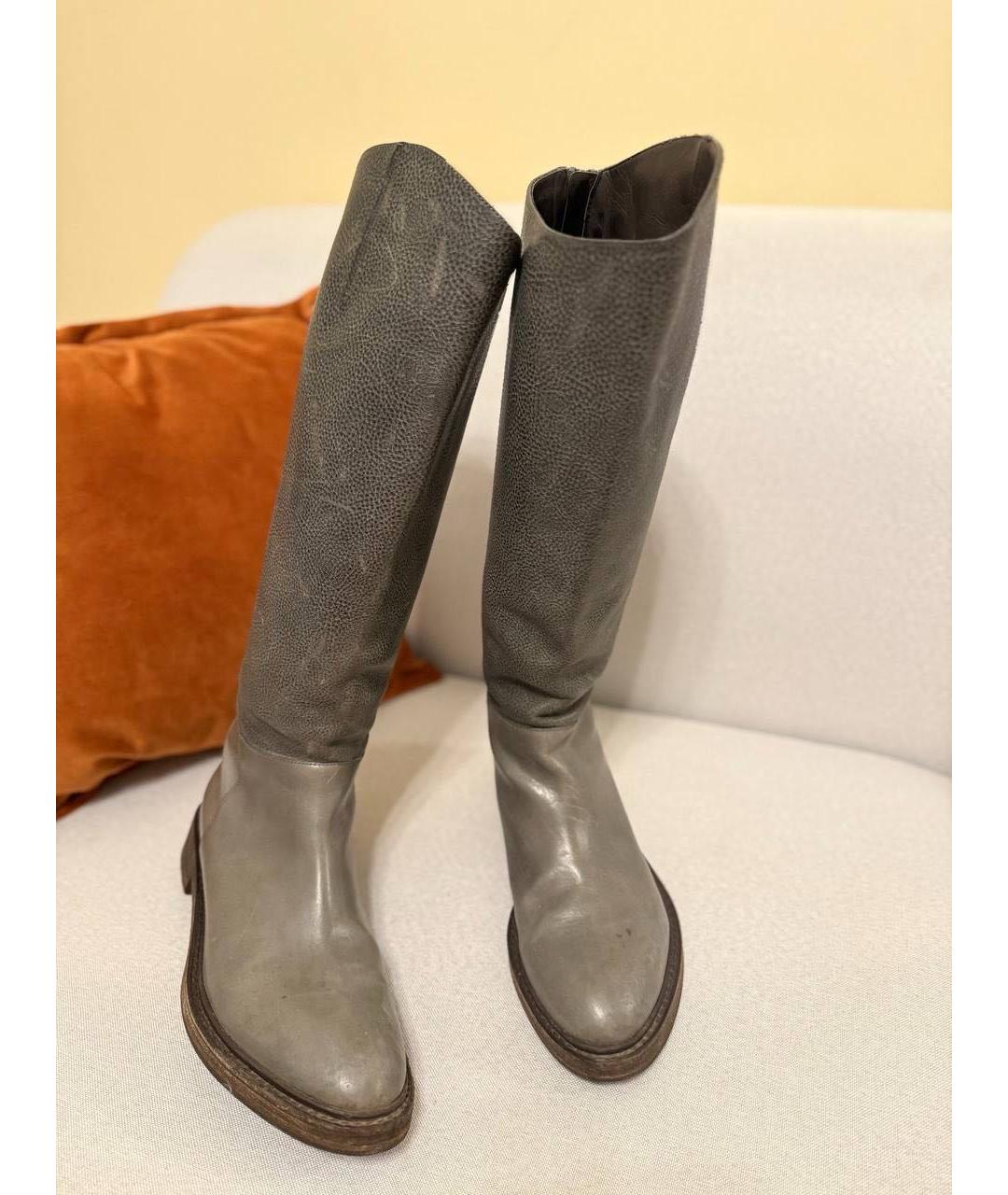 BRUNELLO CUCINELLI Серые кожаные сапоги, фото 2