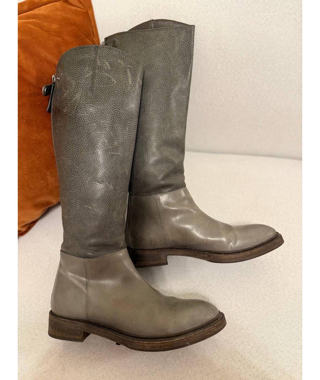 BRUNELLO CUCINELLI Серые кожаные сапоги, фото 5
