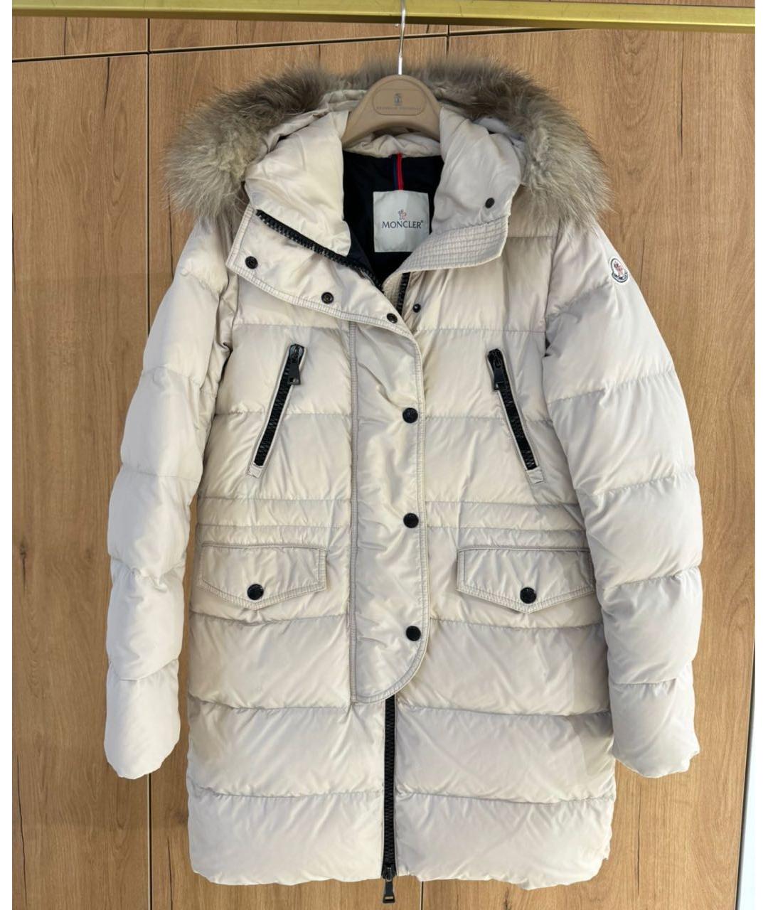 MONCLER Бежевый полиамидовый пуховик, фото 8