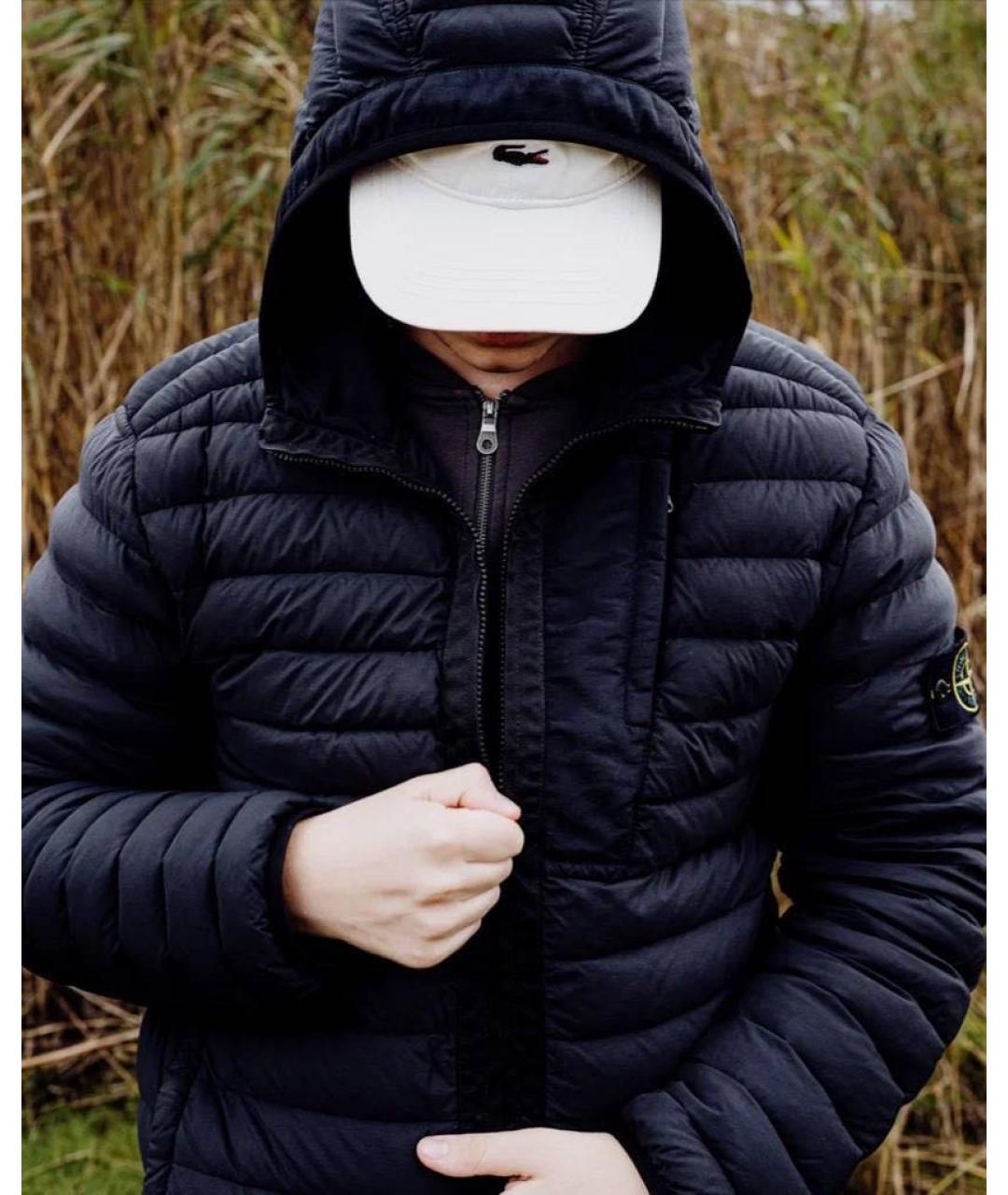 STONE ISLAND Темно-синий полиэстеровый пуховик, фото 5