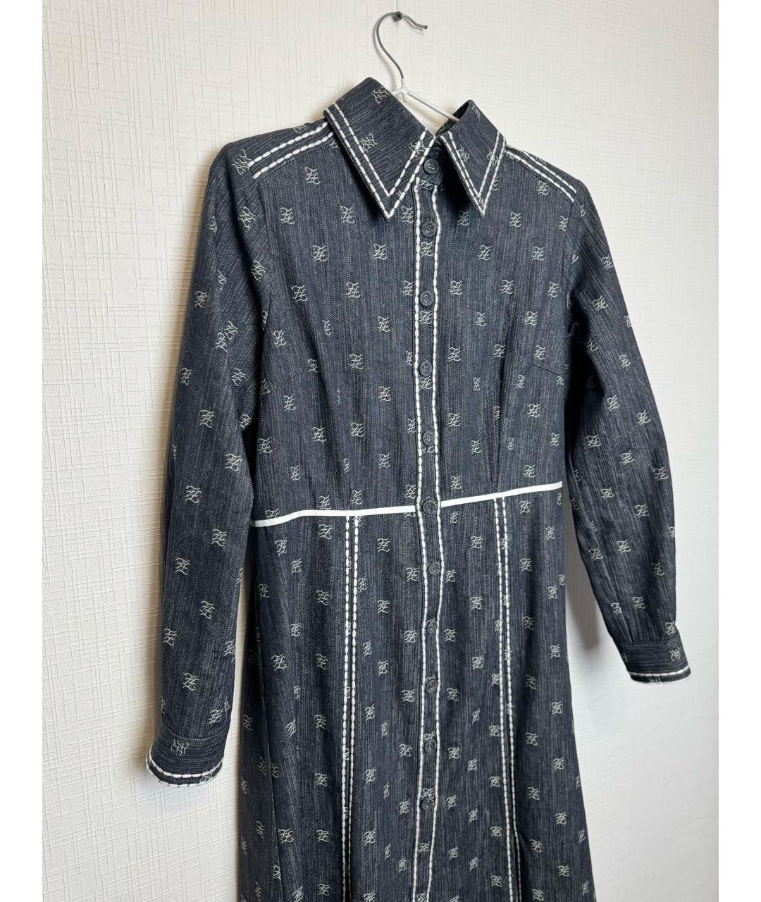 FENDI Темно-синее хлопковое повседневное платье, фото 7