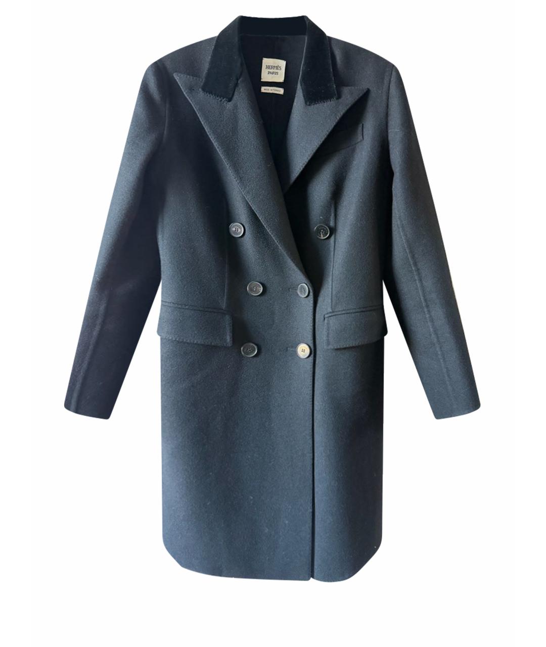 HERMES Черное шерстяное пальто, фото 1