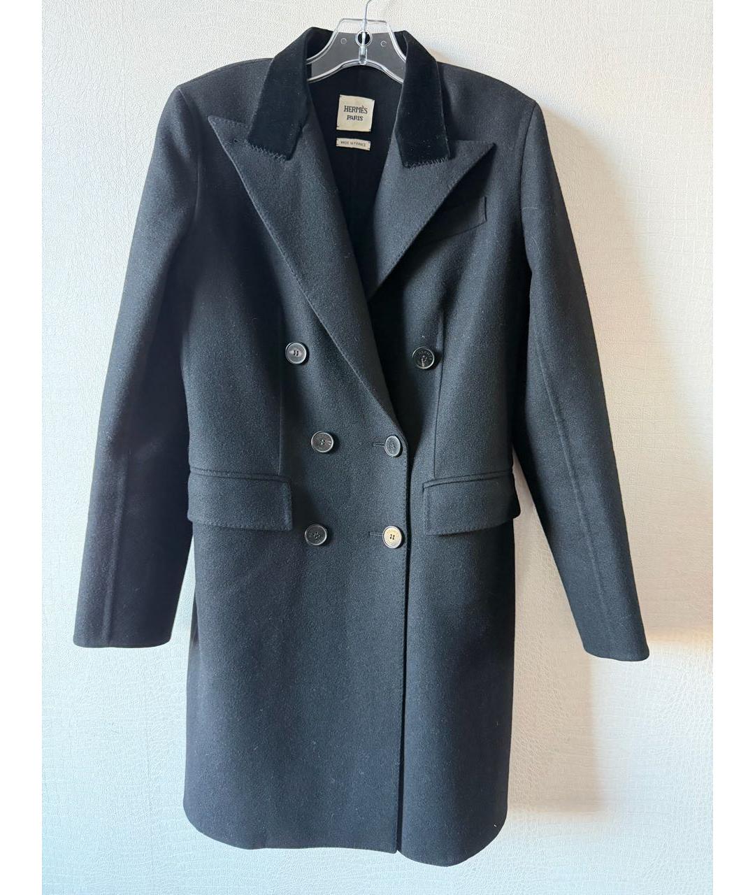 HERMES Черное шерстяное пальто, фото 7