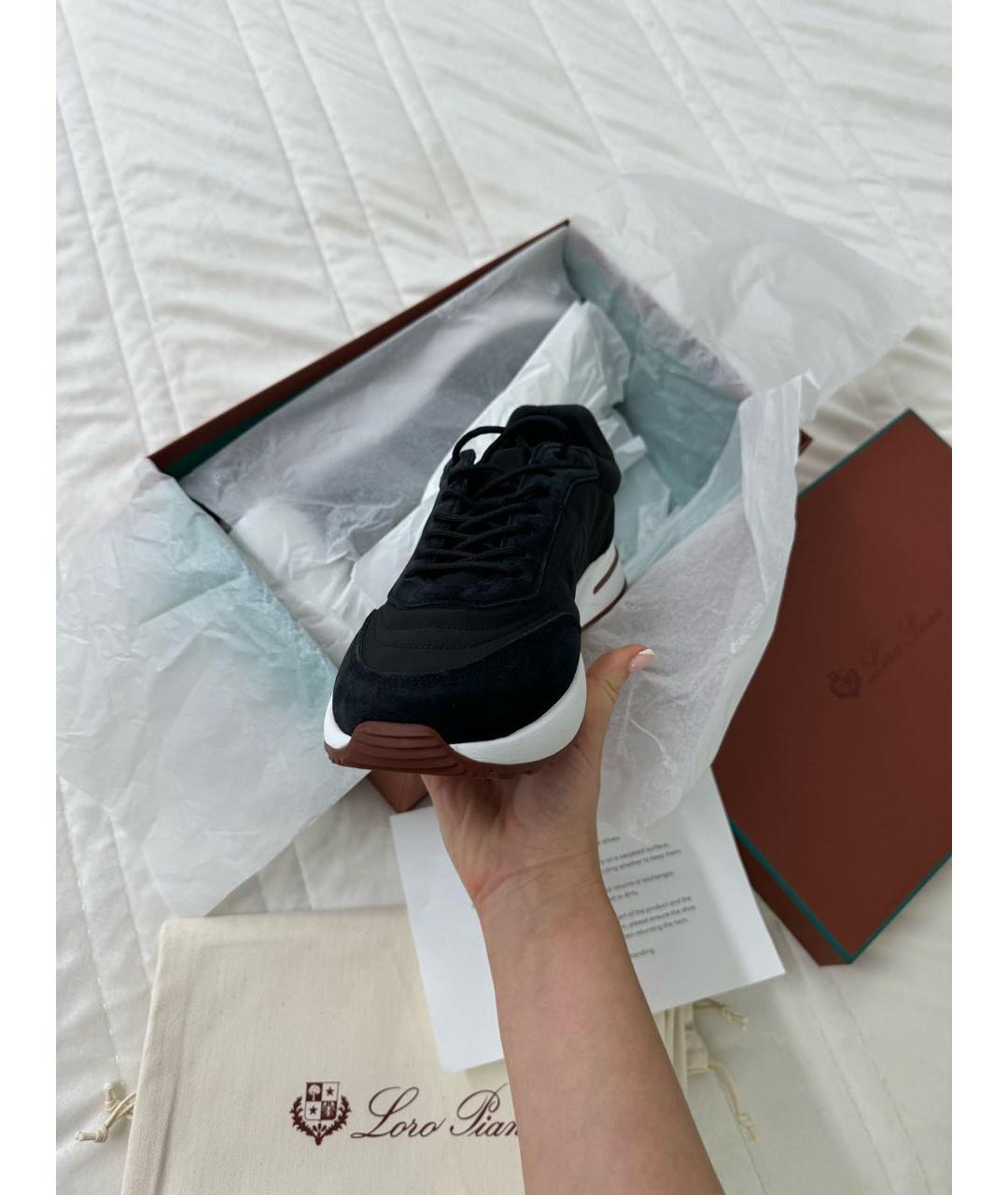 LORO PIANA Черные замшевые низкие кроссовки / кеды, фото 5