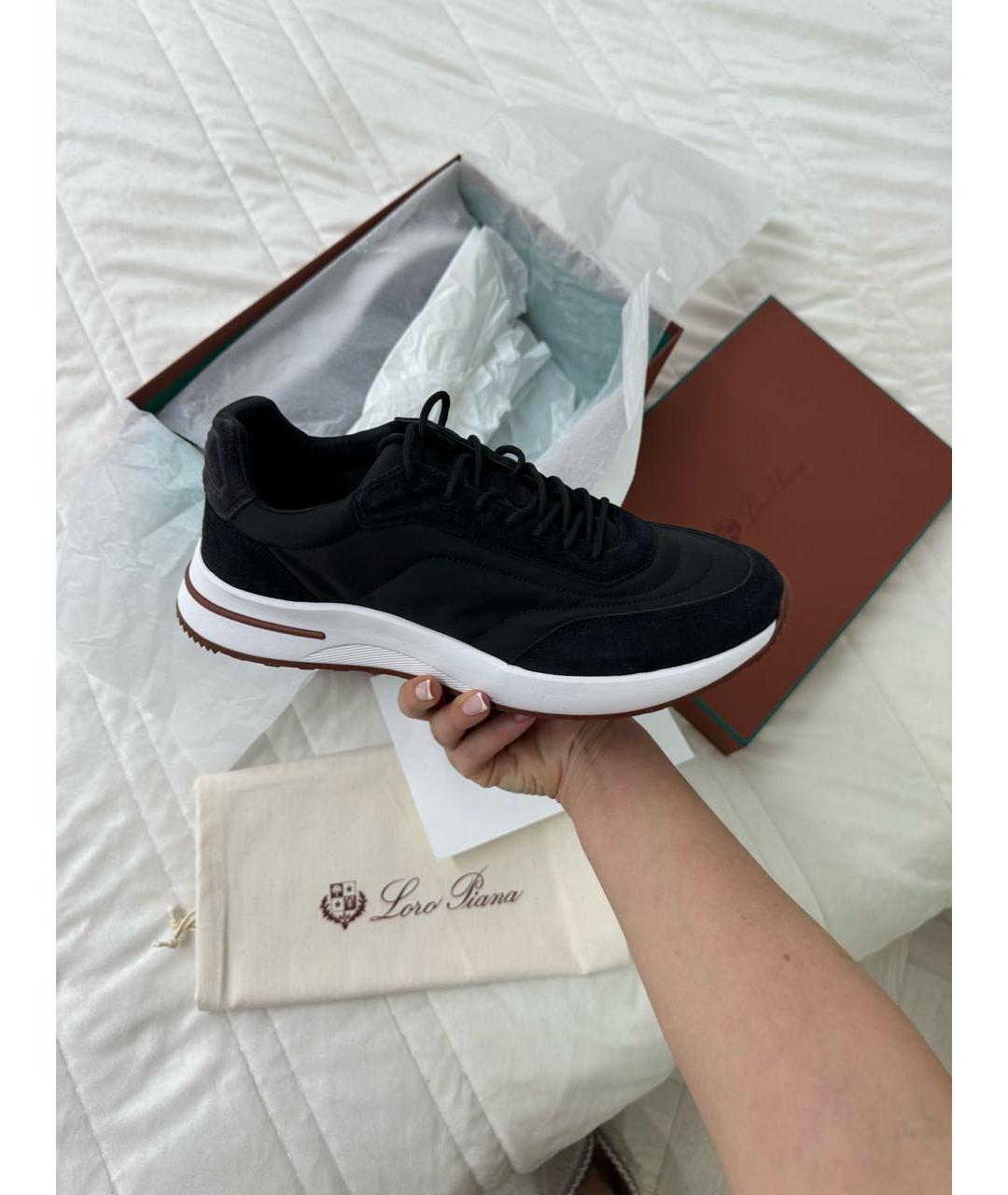 LORO PIANA Черные замшевые низкие кроссовки / кеды, фото 6