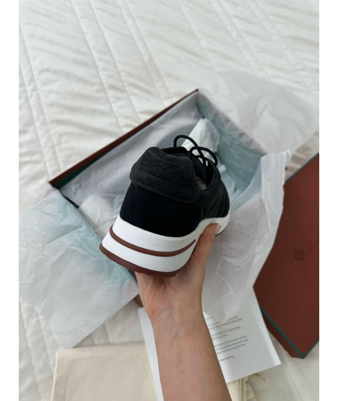 LORO PIANA Черные замшевые низкие кроссовки / кеды, фото 4