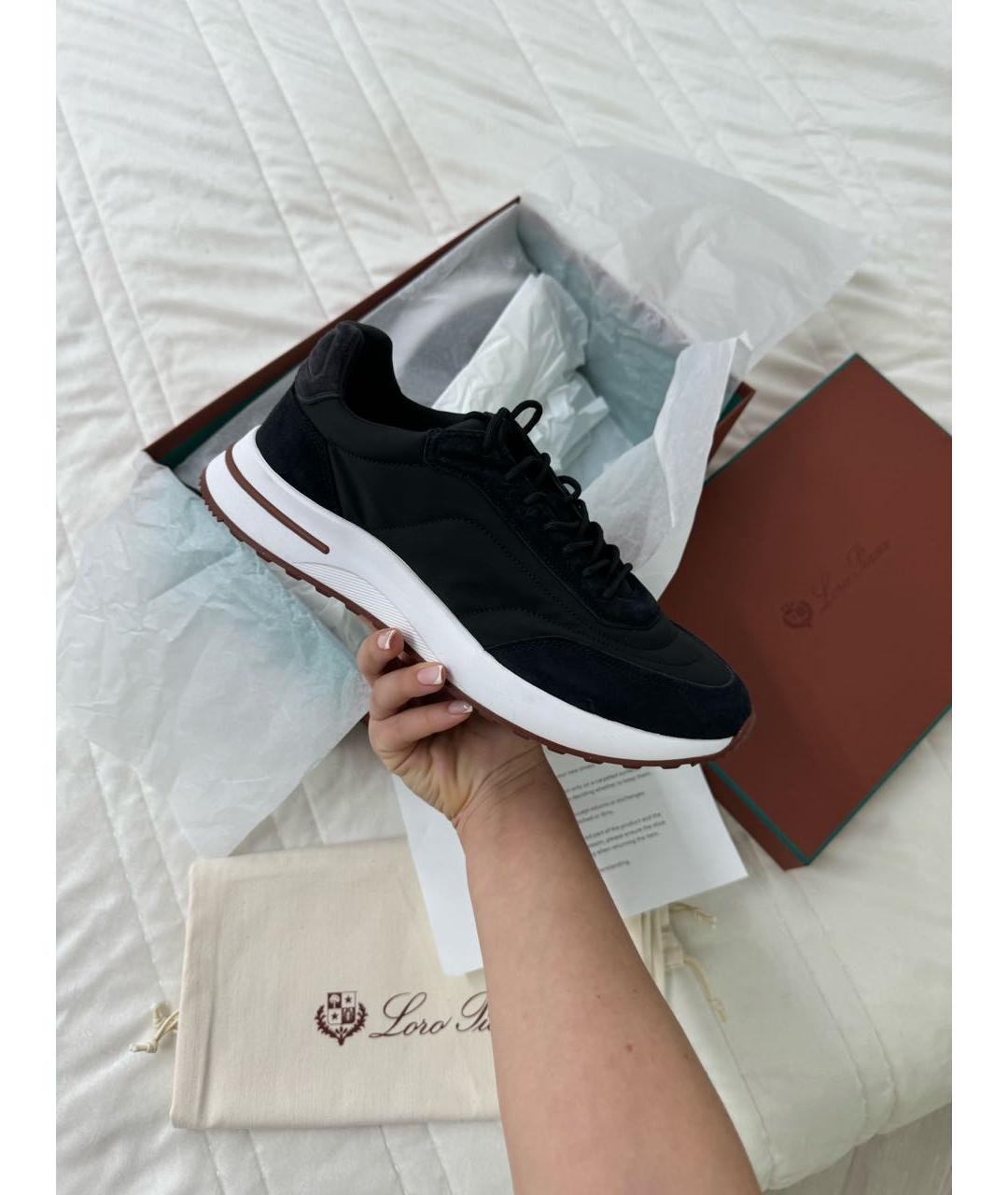 LORO PIANA Черные замшевые низкие кроссовки / кеды, фото 2