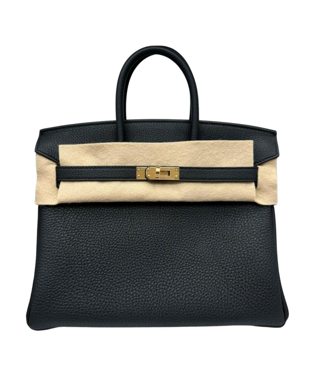 HERMES Черная кожаная сумка с короткими ручками, фото 1