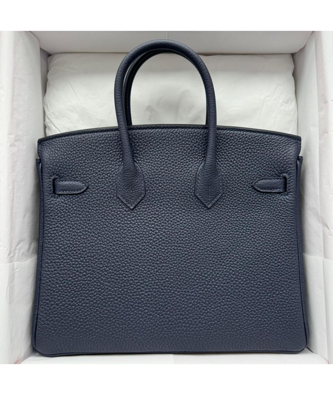 HERMES Темно-синяя кожаная сумка с короткими ручками, фото 3