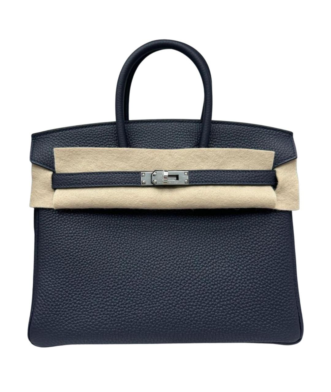 HERMES Темно-синяя кожаная сумка с короткими ручками, фото 1