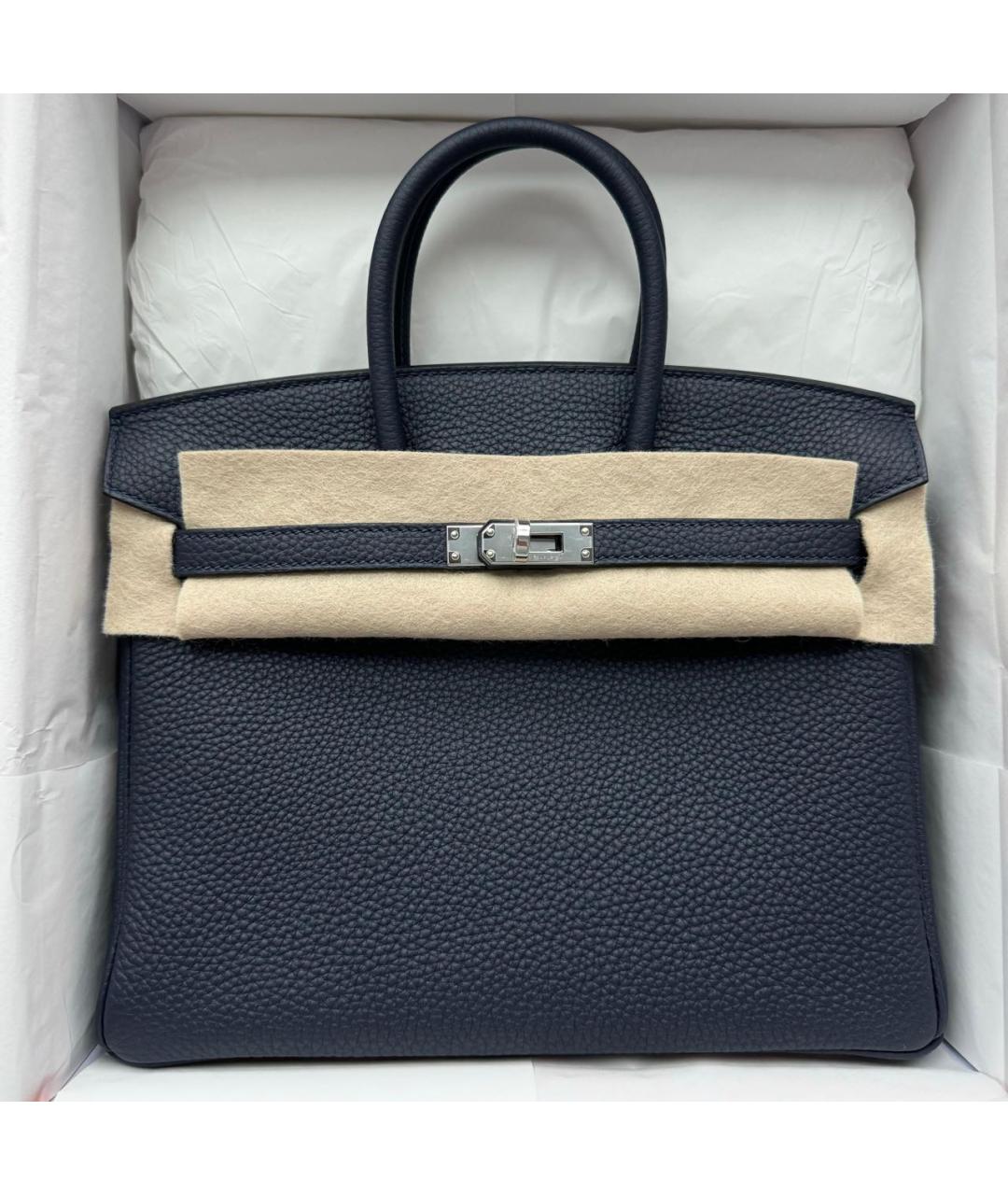 HERMES Темно-синяя кожаная сумка с короткими ручками, фото 4