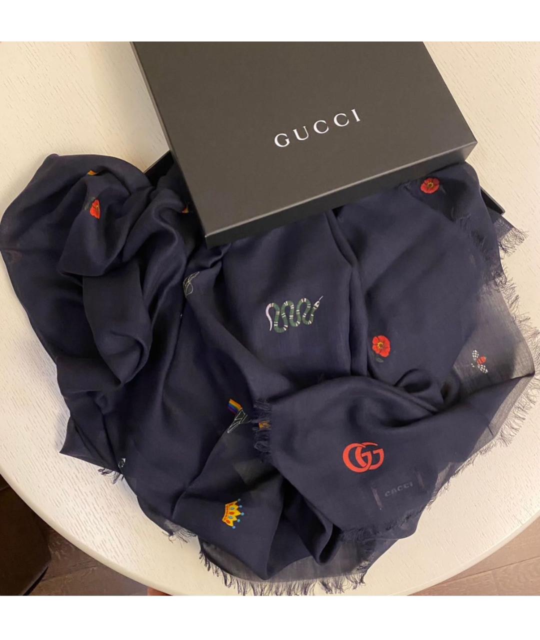 GUCCI Темно-синий хлопковый платок, фото 2