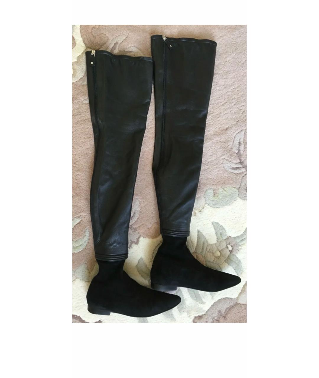 CHANEL Черные кожаные ботфорты, фото 3