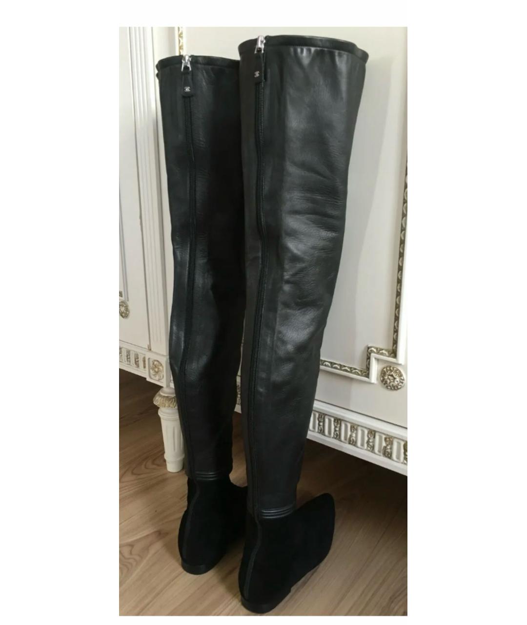 CHANEL Черные кожаные ботфорты, фото 4
