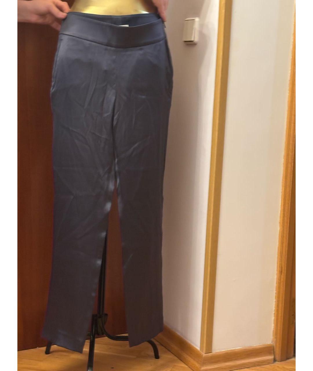 BRUNELLO CUCINELLI Темно-синие шелковые прямые брюки, фото 4