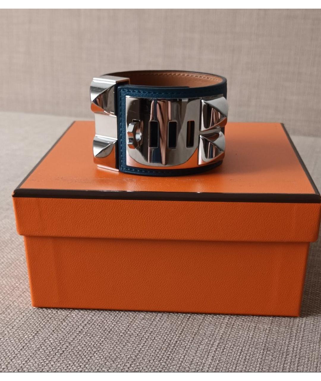 HERMES Синий кожаный браслет, фото 4