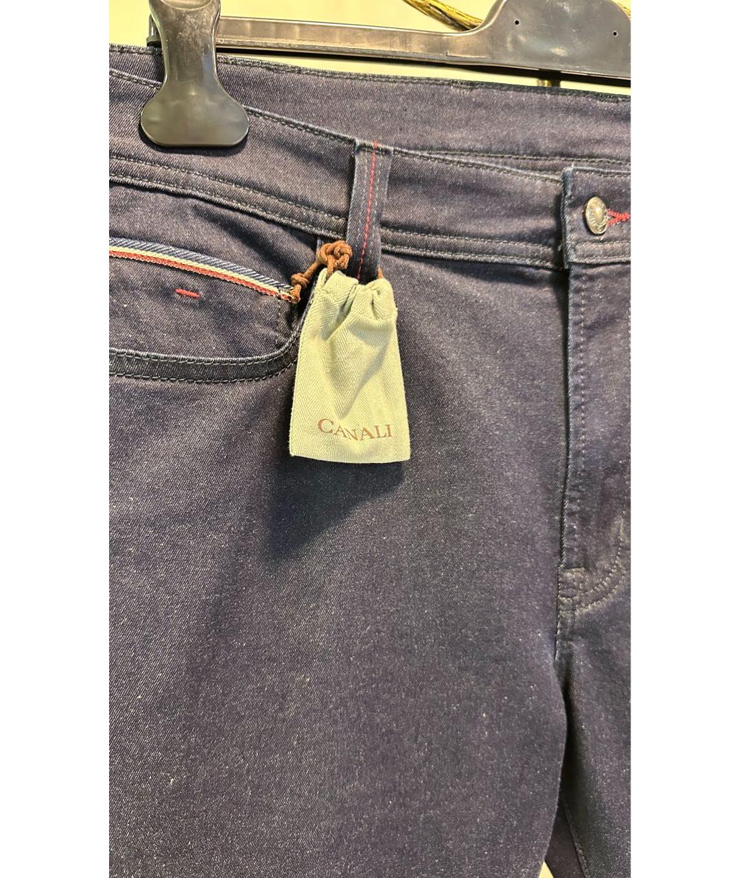 CANALI Темно-синие хлопковые прямые джинсы, фото 3
