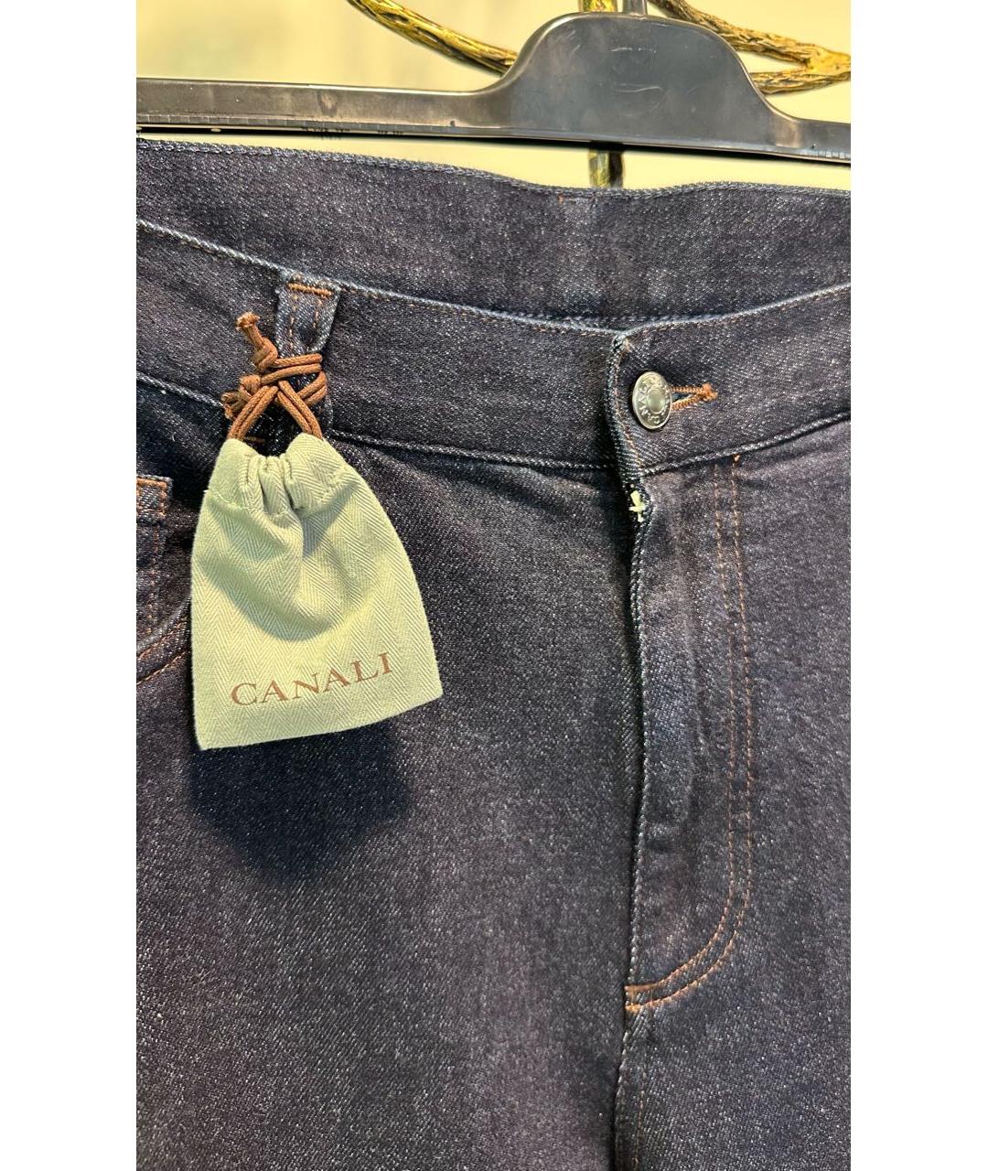 CANALI Темно-синие хлопковые прямые джинсы, фото 3