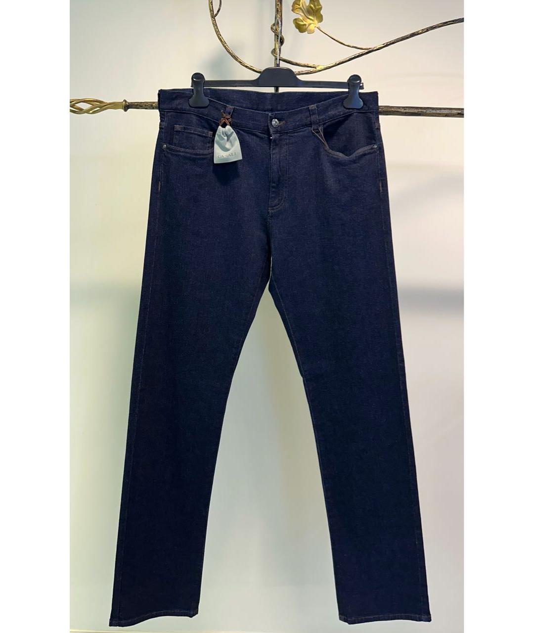 CANALI Темно-синие хлопковые прямые джинсы, фото 8