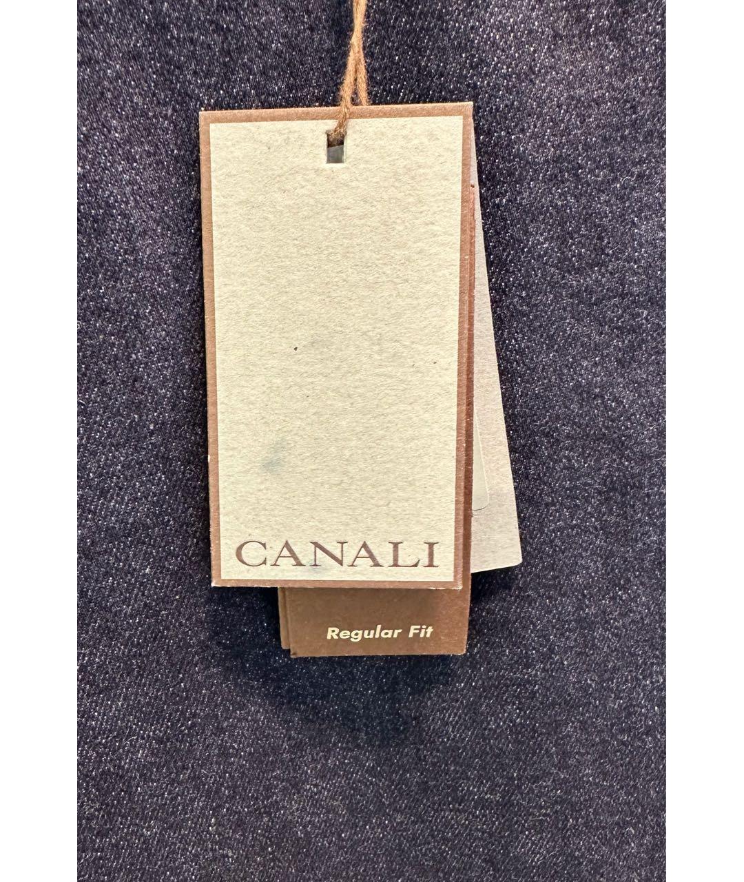 CANALI Темно-синие хлопковые прямые джинсы, фото 4