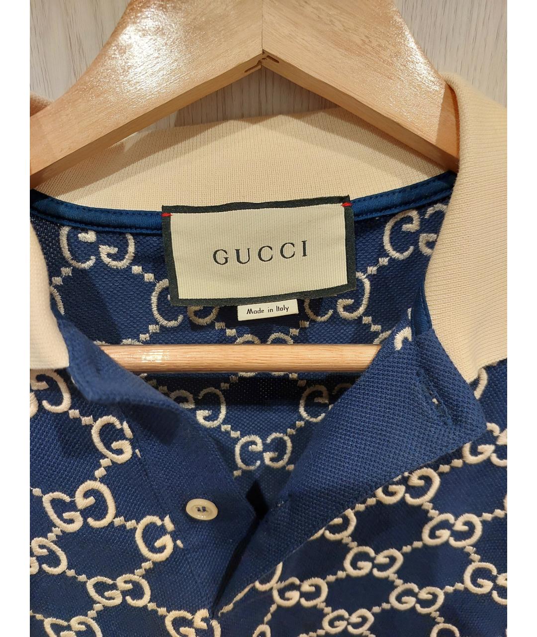 GUCCI Синее хлопковое поло с коротким рукавом, фото 3