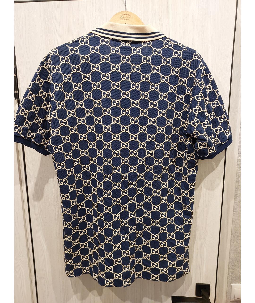 GUCCI Синее хлопковое поло с коротким рукавом, фото 2