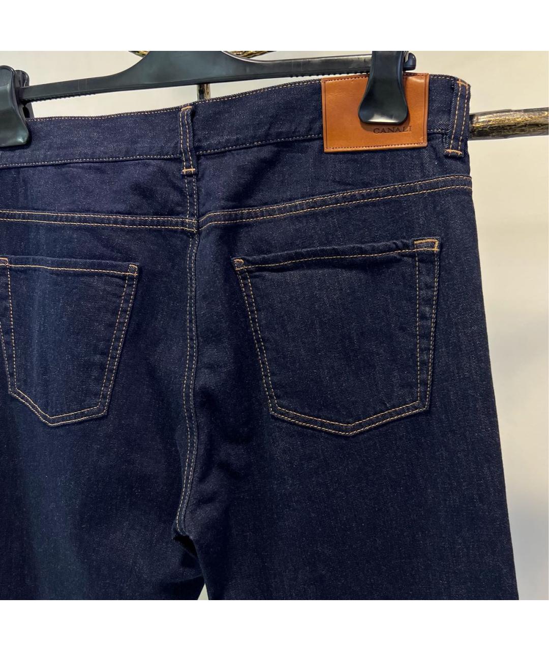CANALI Темно-синие хлопковые прямые джинсы, фото 4