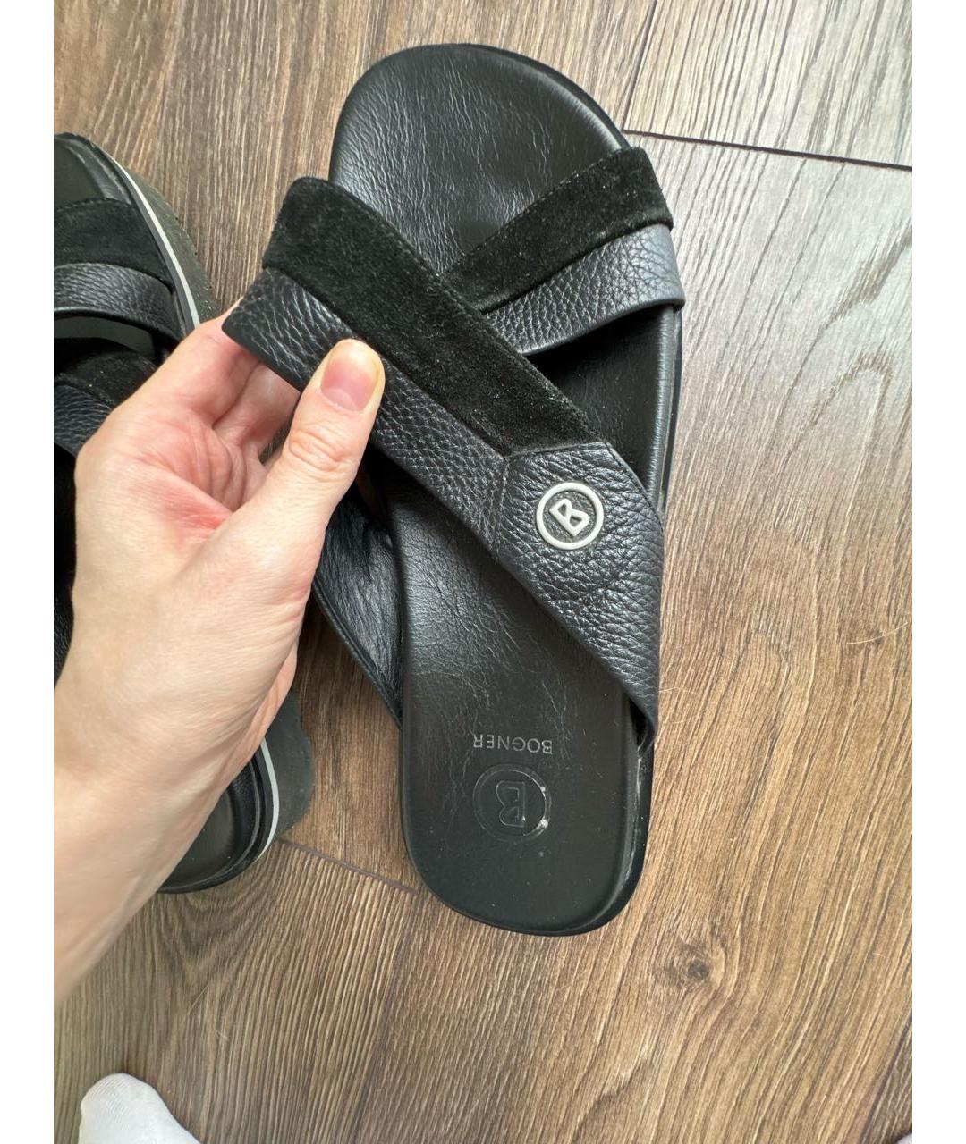 BOGNER Черные кожаные шлепанцы, фото 6