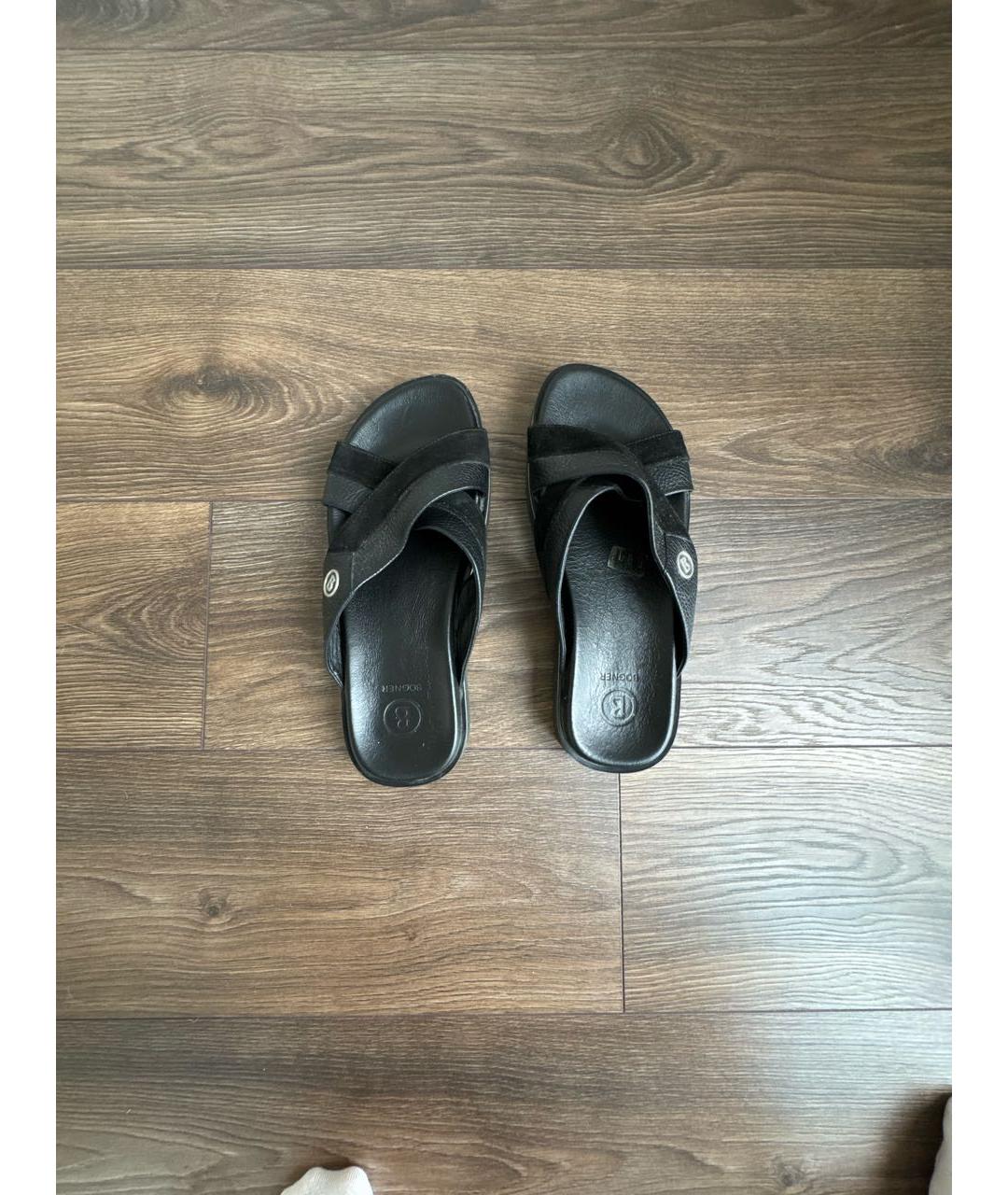 BOGNER Черные кожаные шлепанцы, фото 3