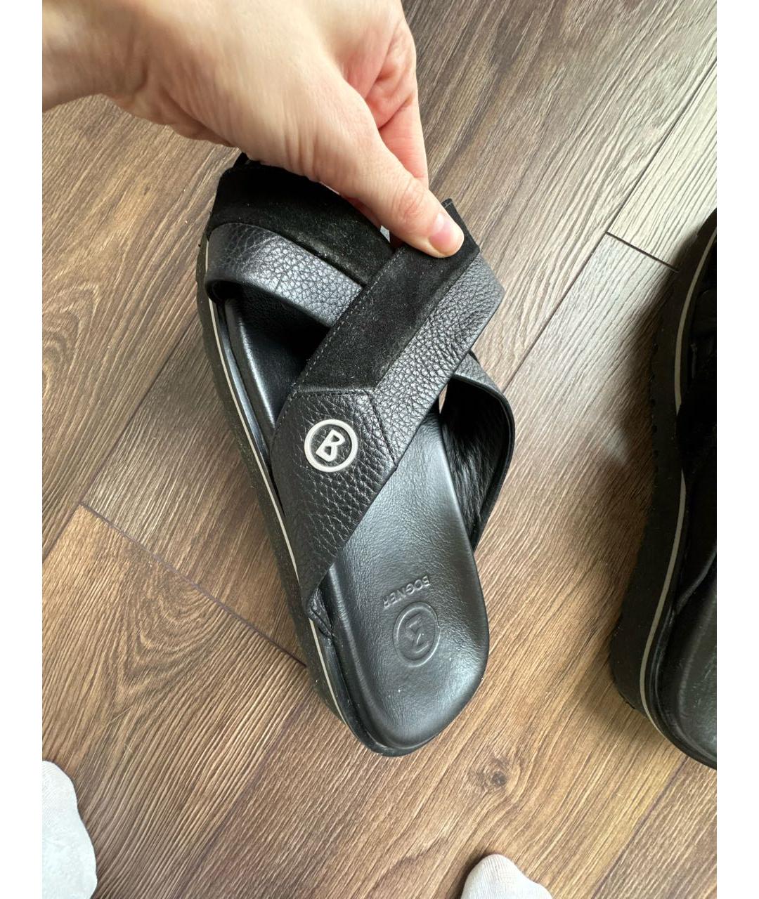 BOGNER Черные кожаные шлепанцы, фото 7