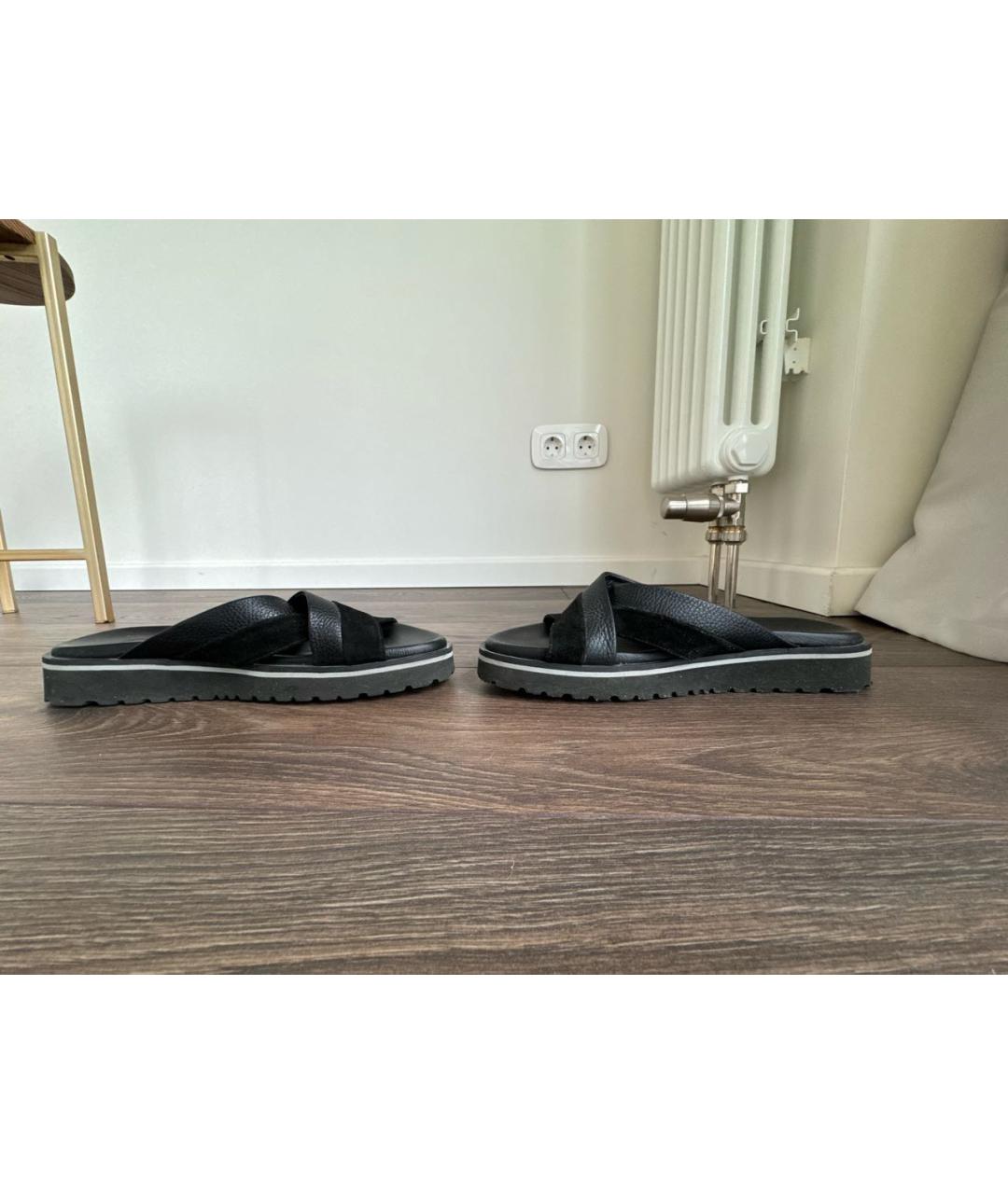 BOGNER Черные кожаные шлепанцы, фото 9