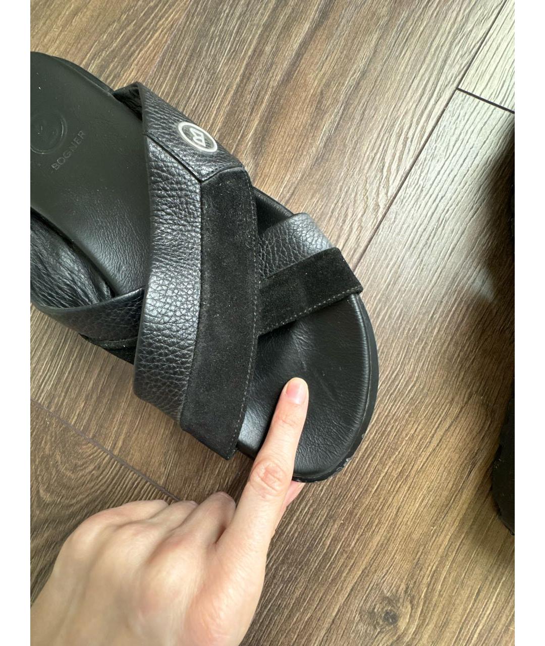 BOGNER Черные кожаные шлепанцы, фото 8