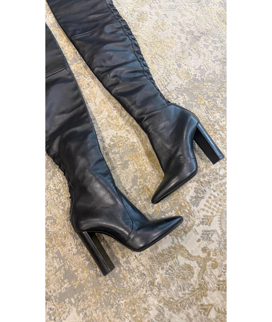 SAINT LAURENT Черные кожаные ботфорты, фото 4