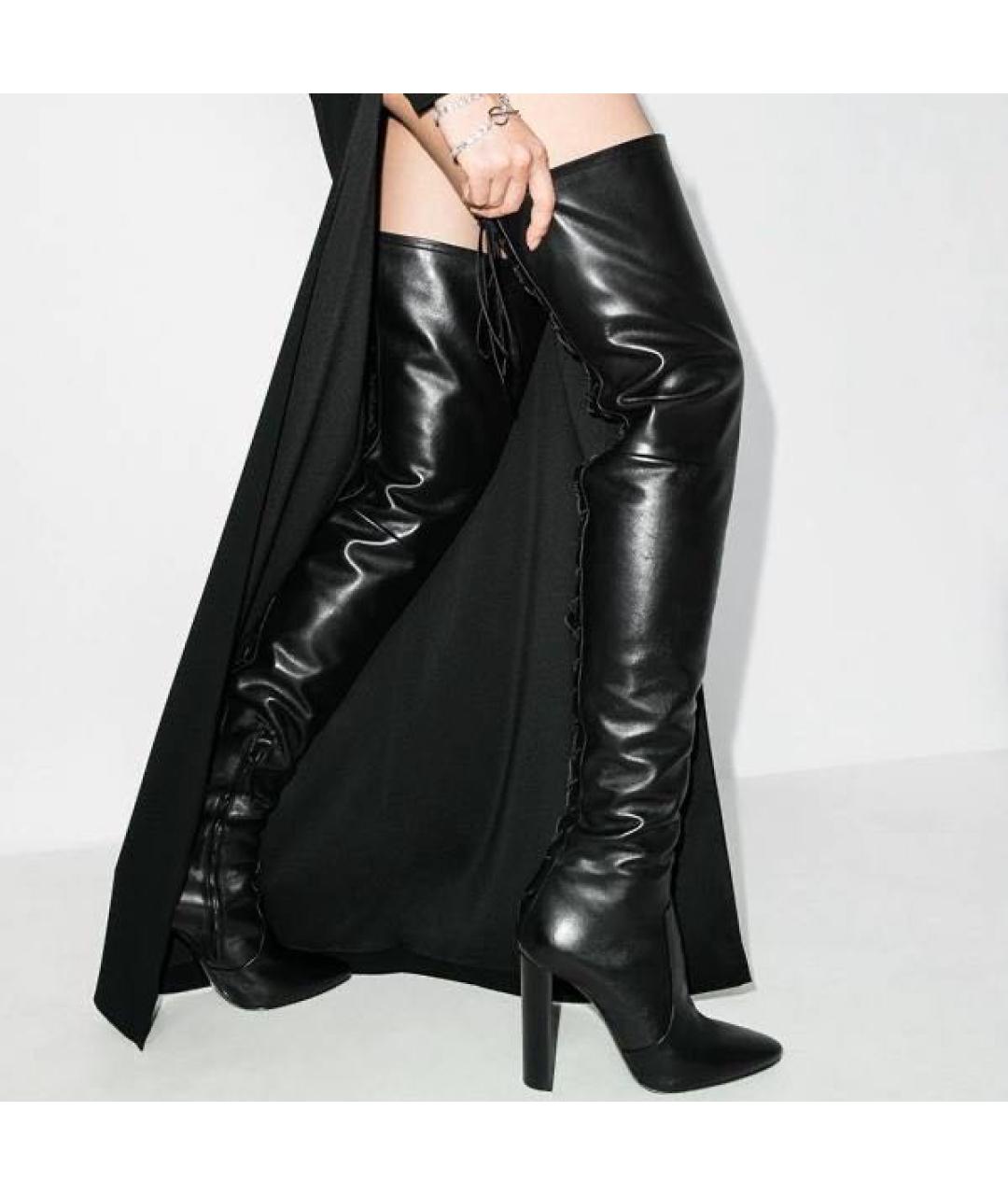 SAINT LAURENT Черные кожаные ботфорты, фото 6