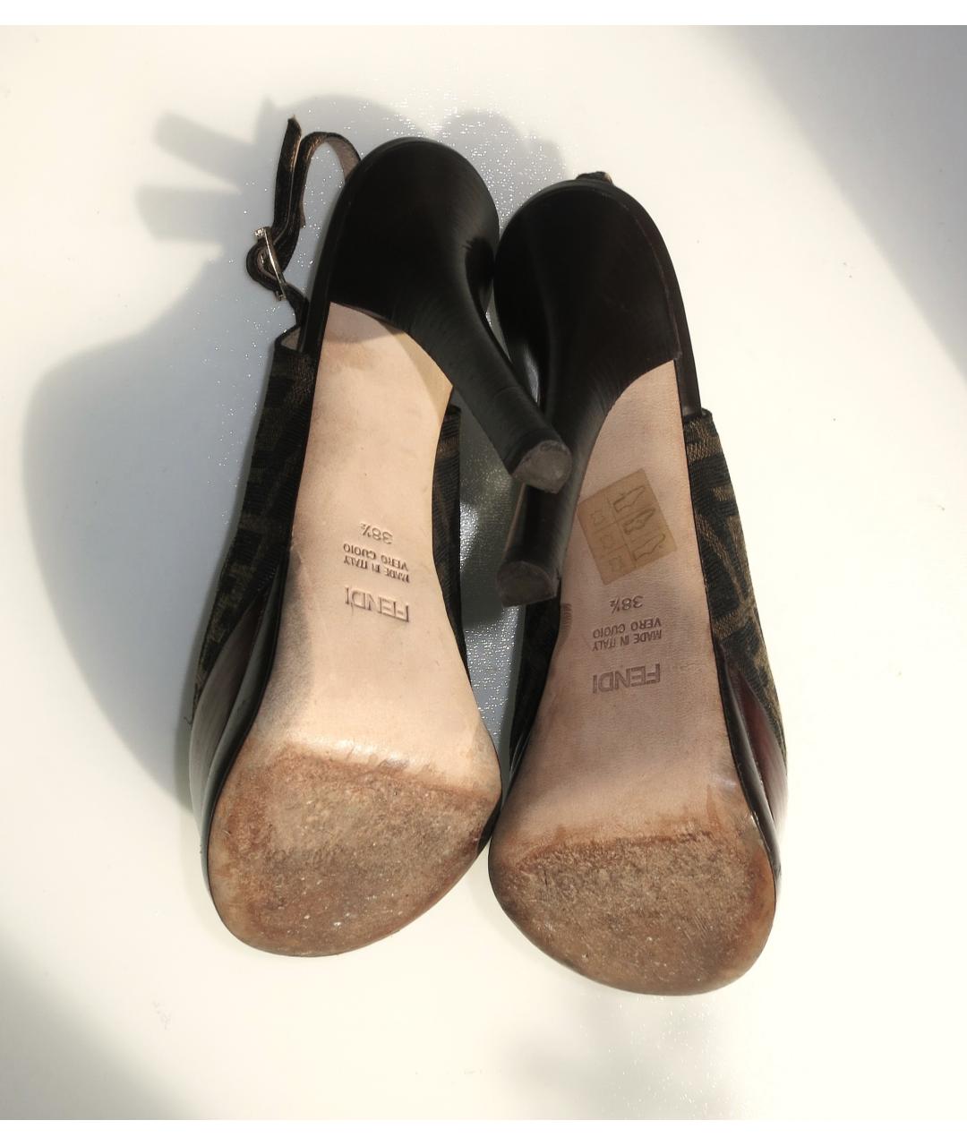 FENDI Коричневые текстильные босоножки, фото 7