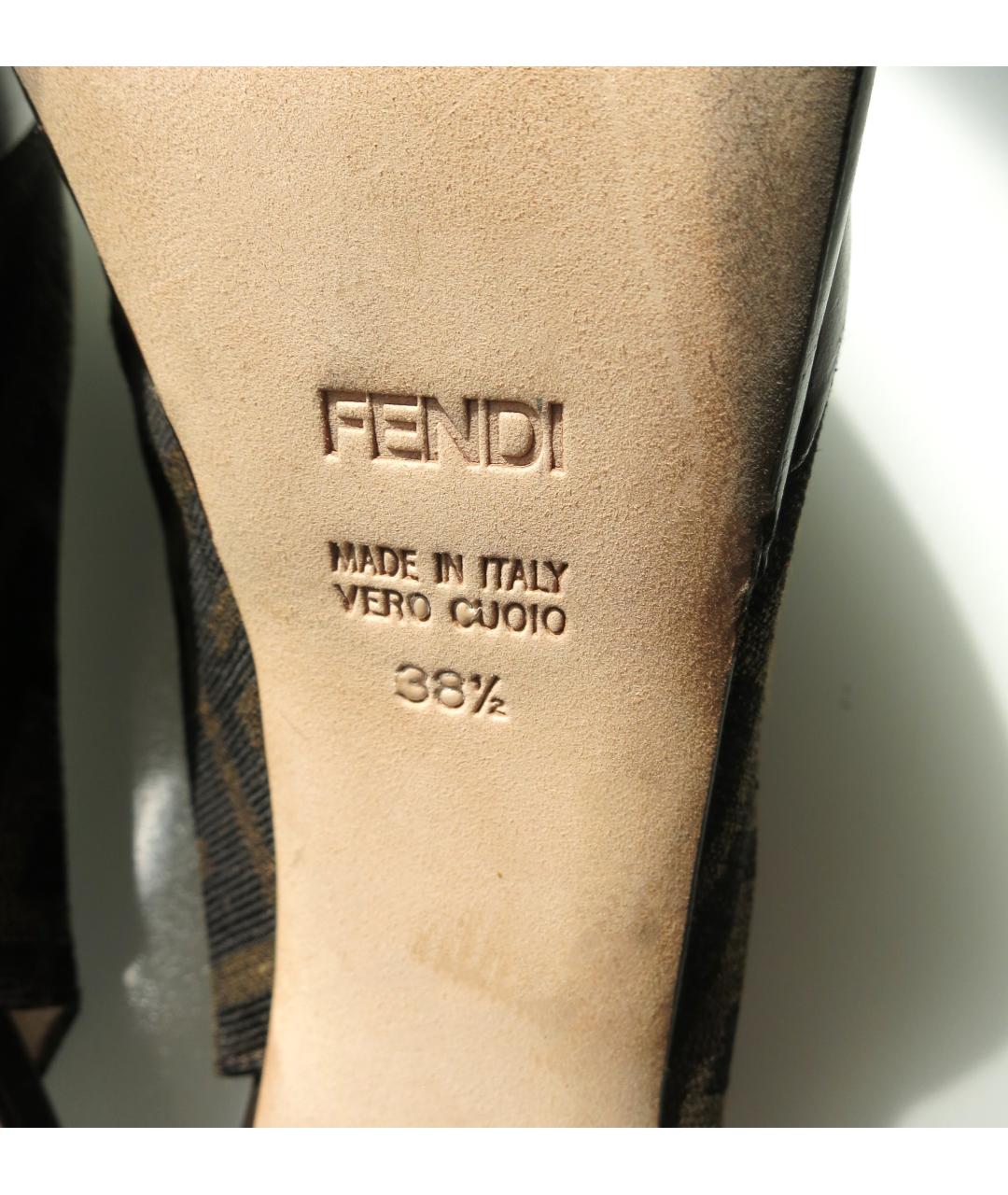 FENDI Коричневые текстильные босоножки, фото 8