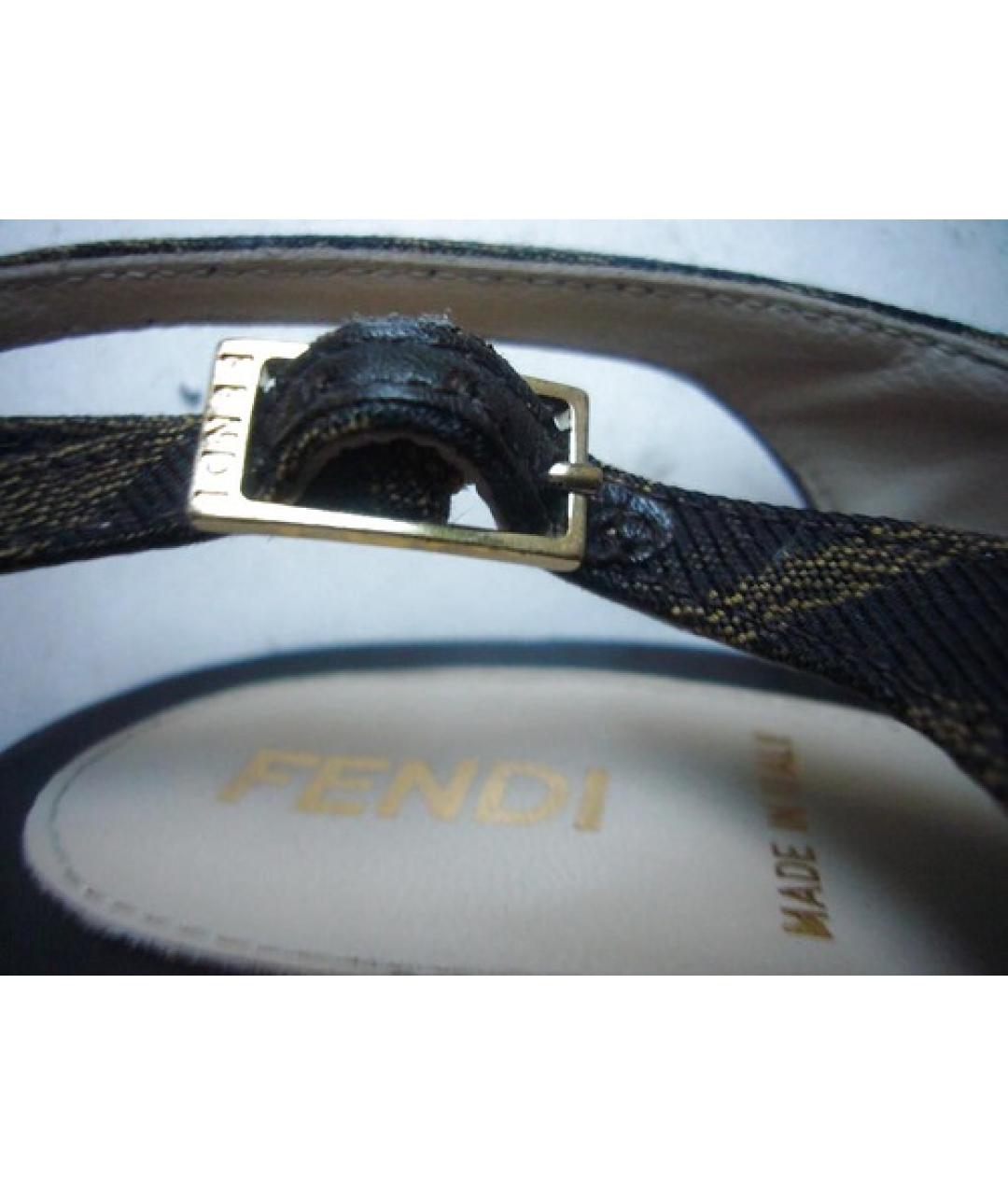 FENDI Коричневые текстильные босоножки, фото 9