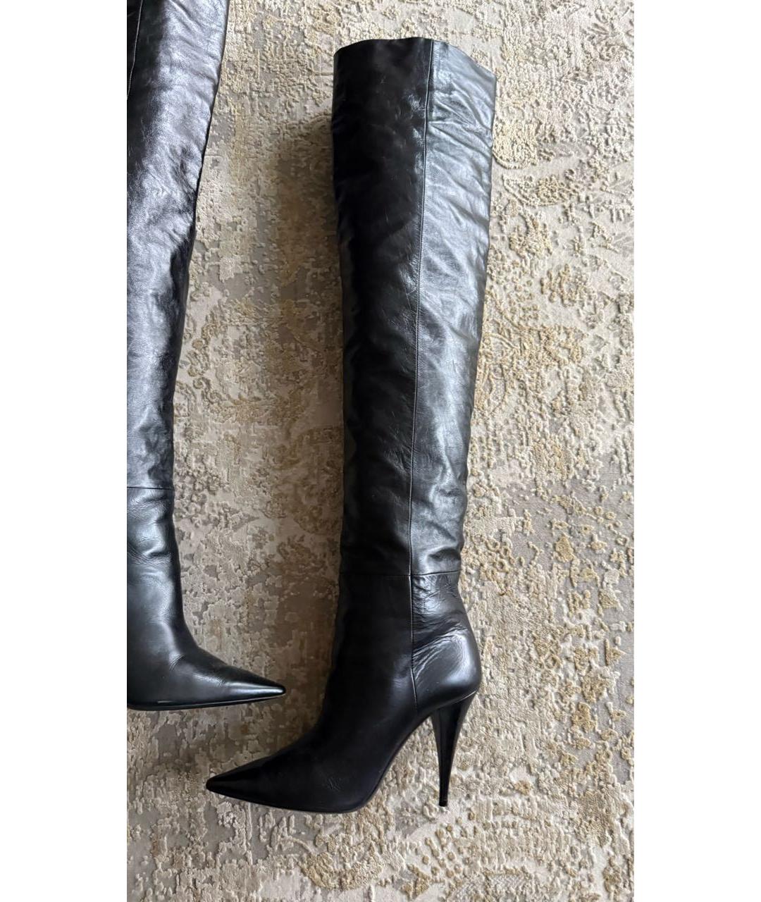 SAINT LAURENT Черные кожаные ботфорты, фото 6