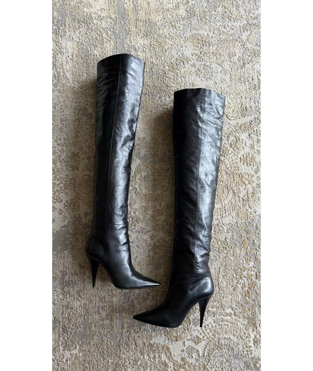 SAINT LAURENT Черные кожаные ботфорты, фото 5