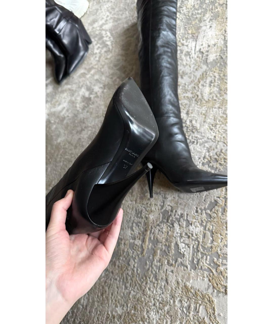 SAINT LAURENT Черные кожаные ботфорты, фото 7