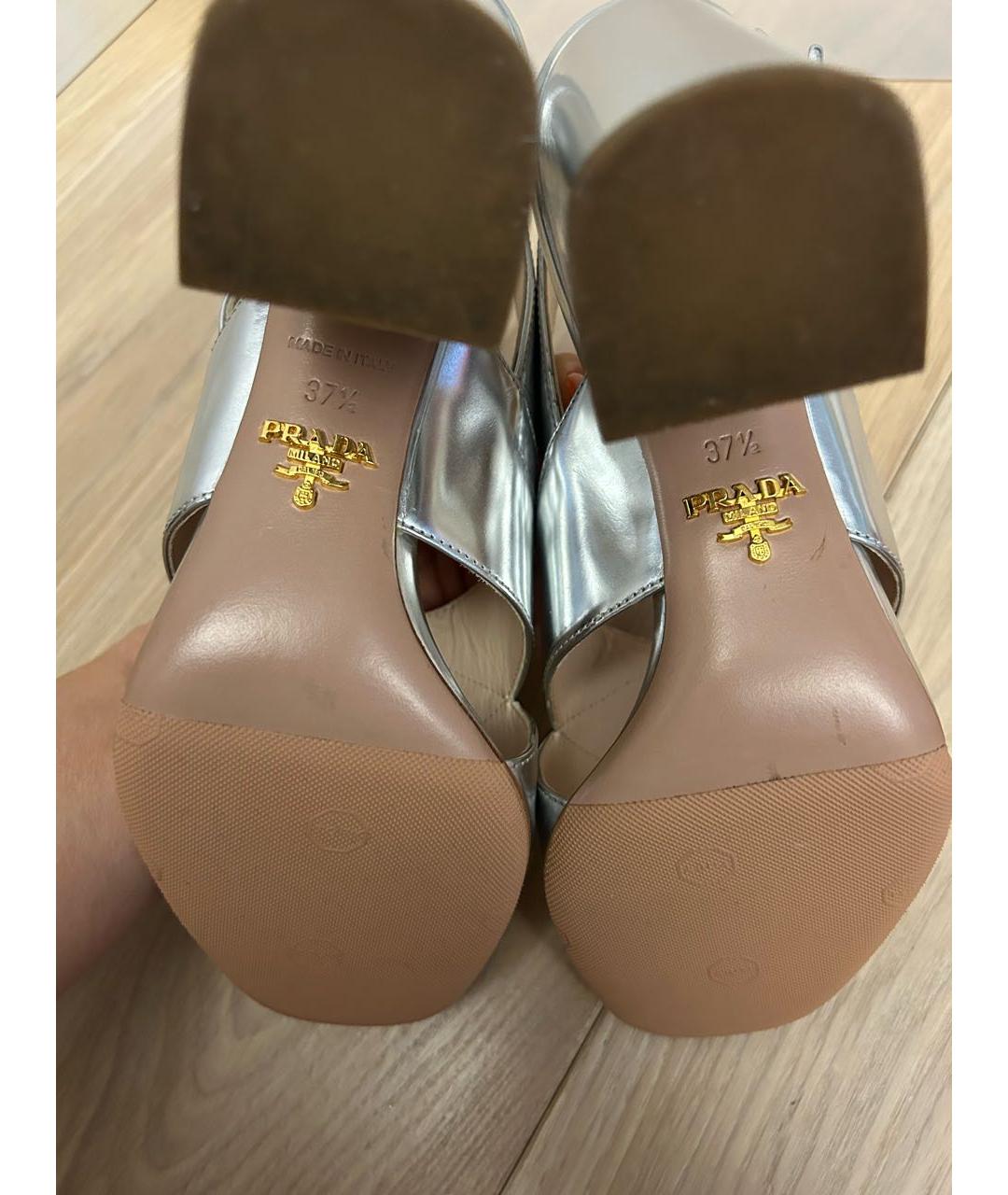 PRADA Серебряные кожаные босоножки, фото 4