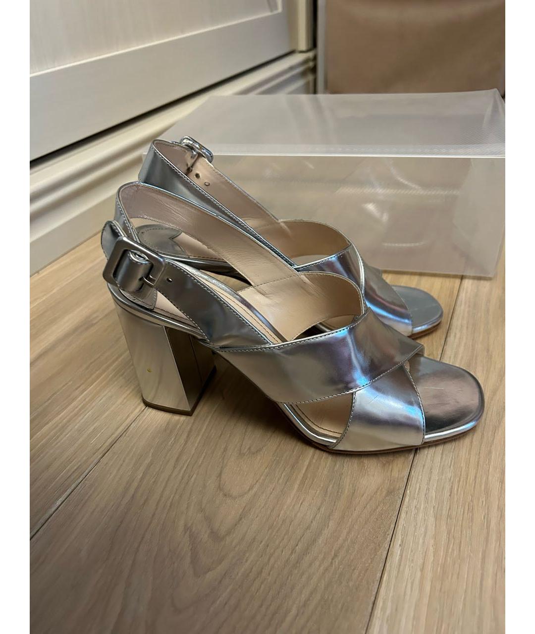 PRADA Серебряные кожаные босоножки, фото 9