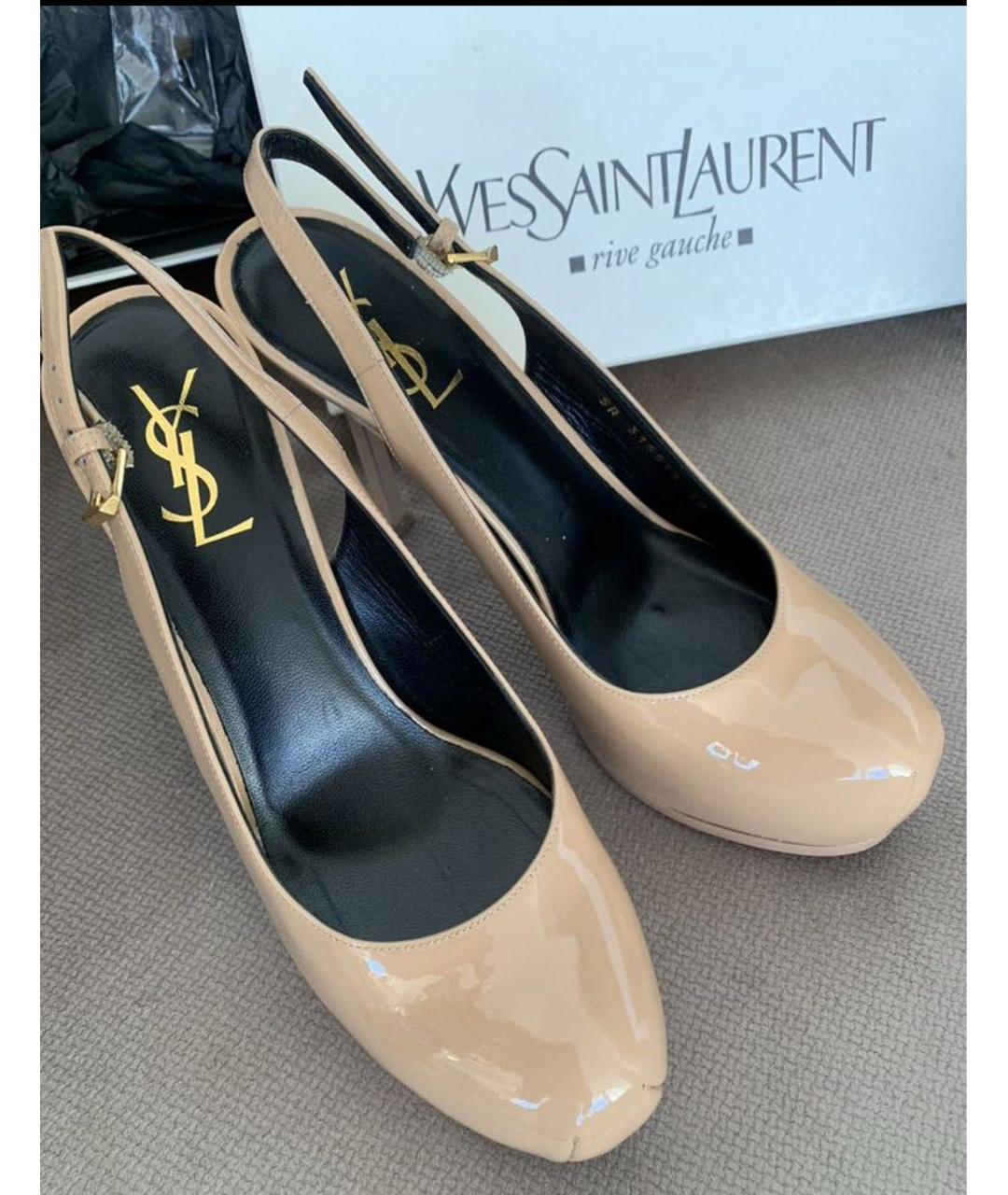 SAINT LAURENT Бежевые туфли из лакированной кожи, фото 2