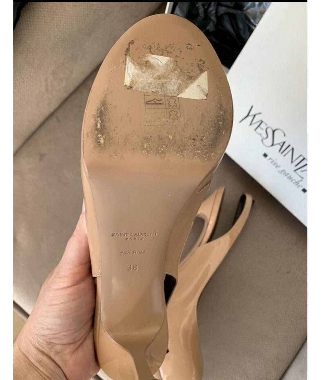 SAINT LAURENT Бежевые туфли из лакированной кожи, фото 4