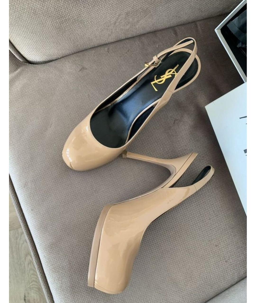 SAINT LAURENT Бежевые туфли из лакированной кожи, фото 7