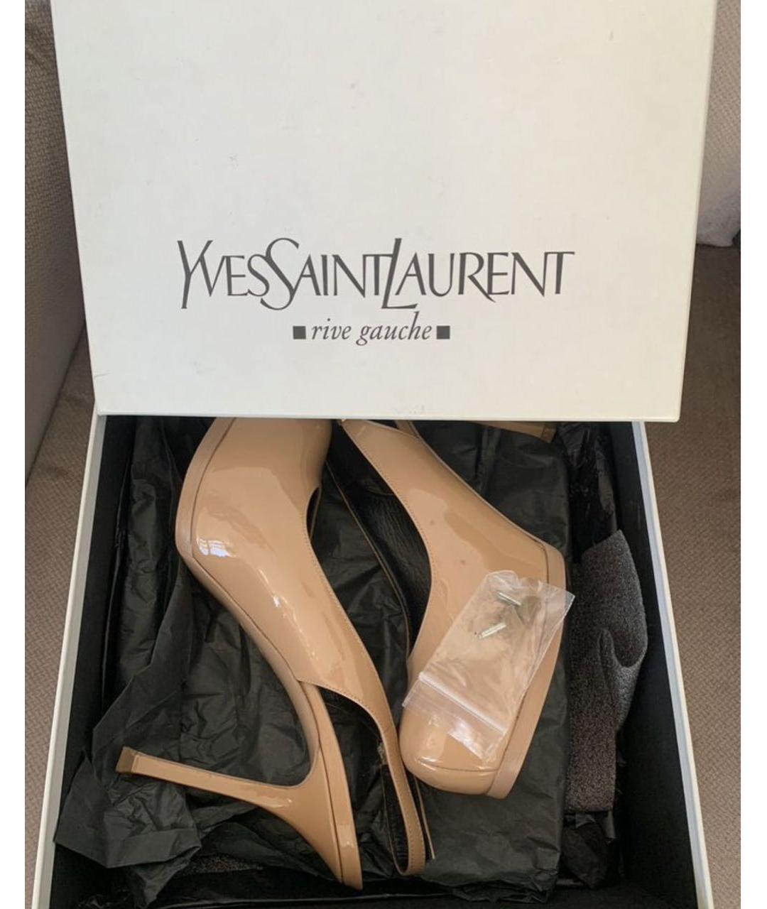 SAINT LAURENT Бежевые туфли из лакированной кожи, фото 5