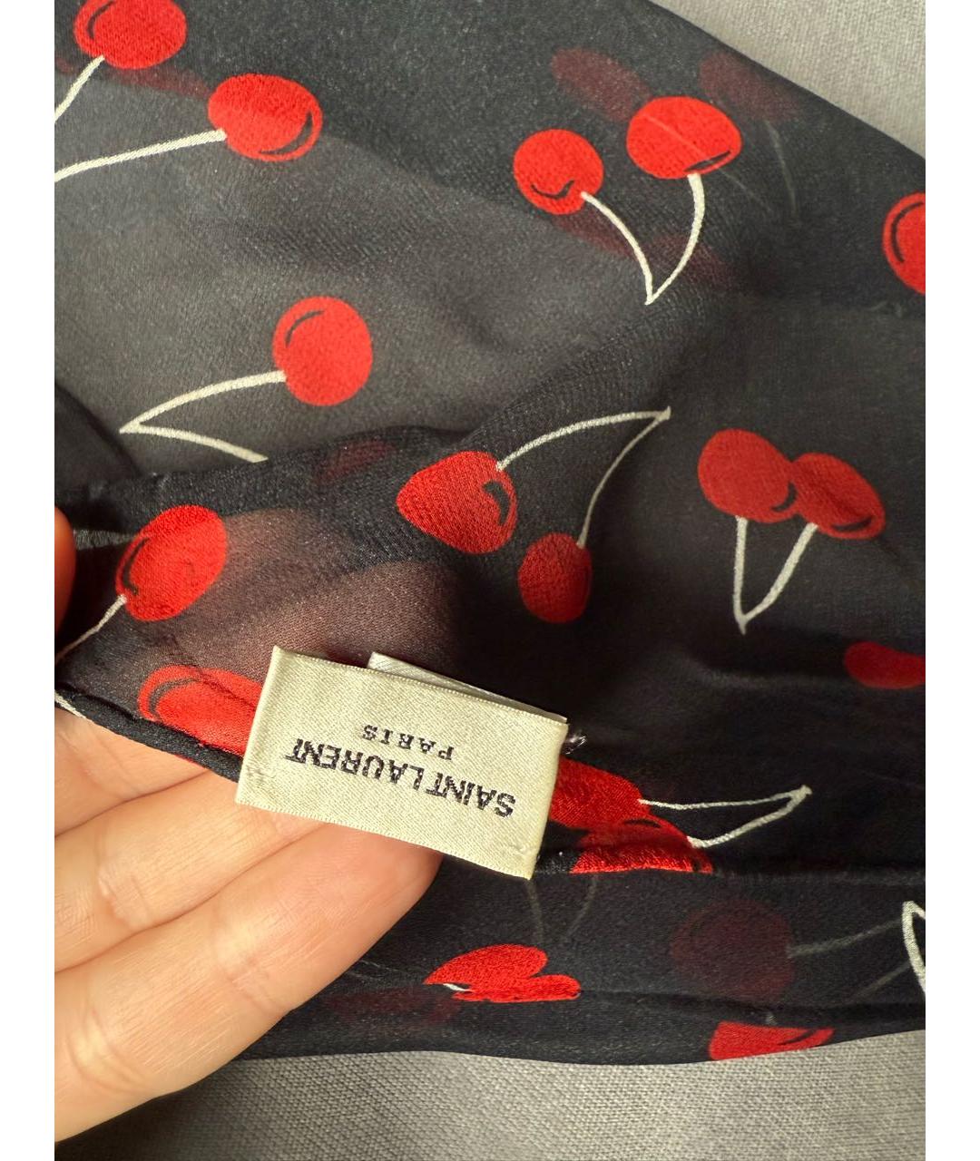 SAINT LAURENT Черный шелковый платок, фото 3